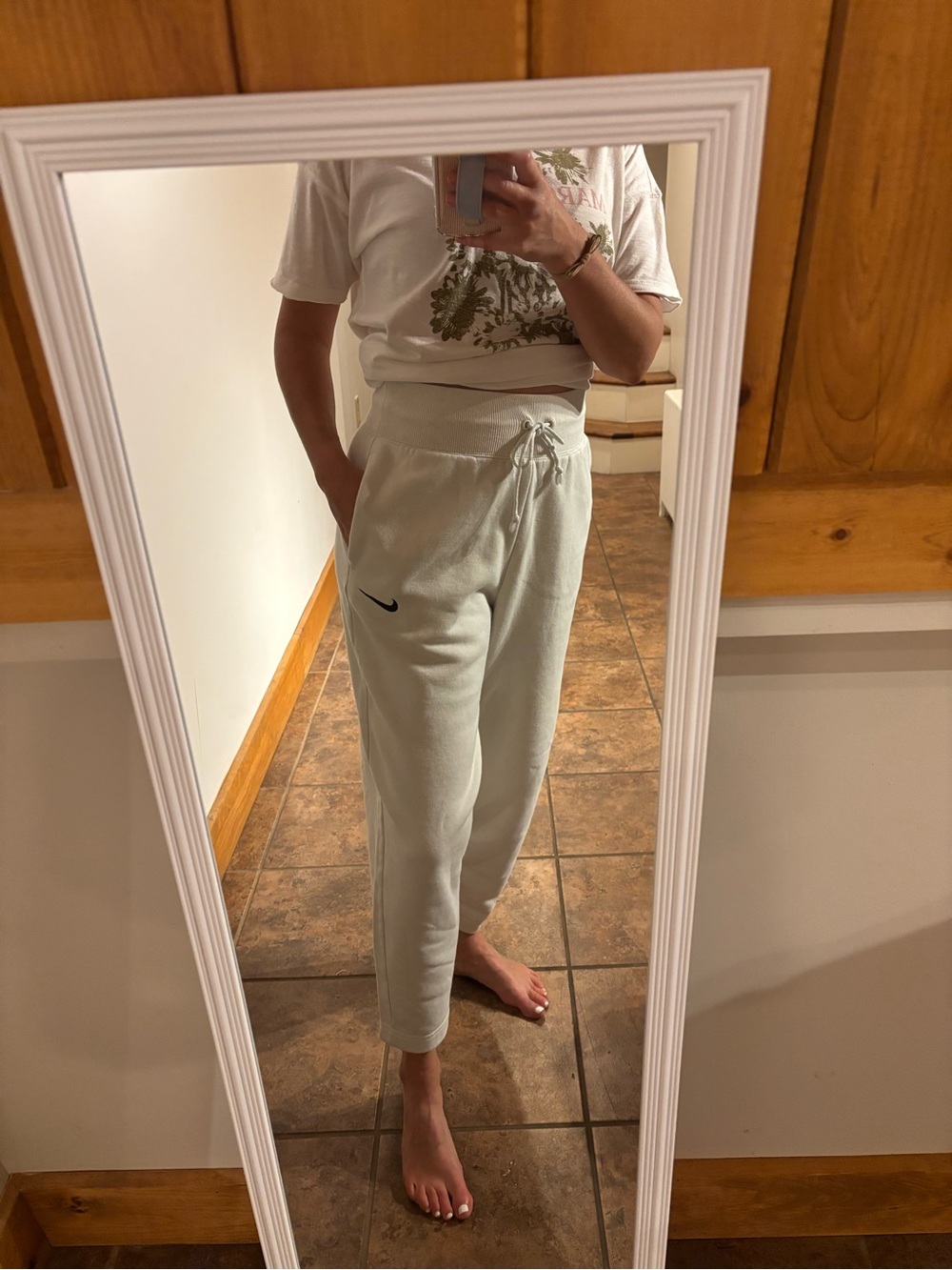 Nike Women’s Cream Drawstring Jogger Pants with Black Swoosh